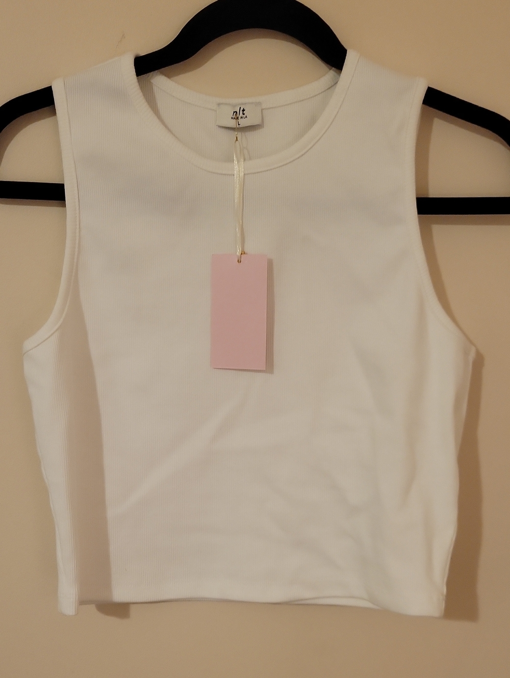 51G Nlt Women's White Ribbed Tank Top - Crewneck Structured
